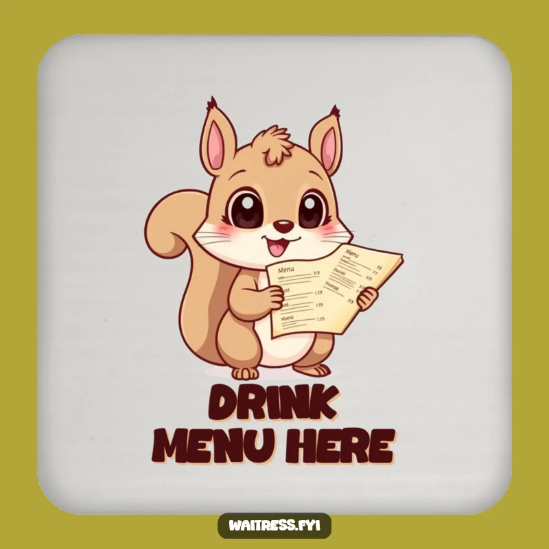 Funny Squirrel Menu Coaster: Giggling Server, Protect Surfaces Hilariously