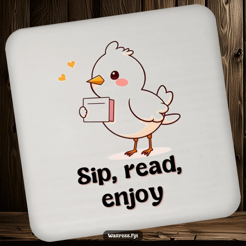 Funny Kawaii Bird Drink Coaster: An illustration of a cute bird carrying a small note, ready to deliver a message.