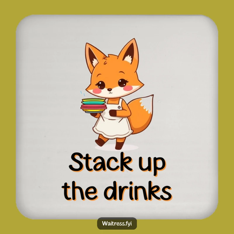 Funny Orange Fox Server Coaster: Protect Surfaces With Energetic Style