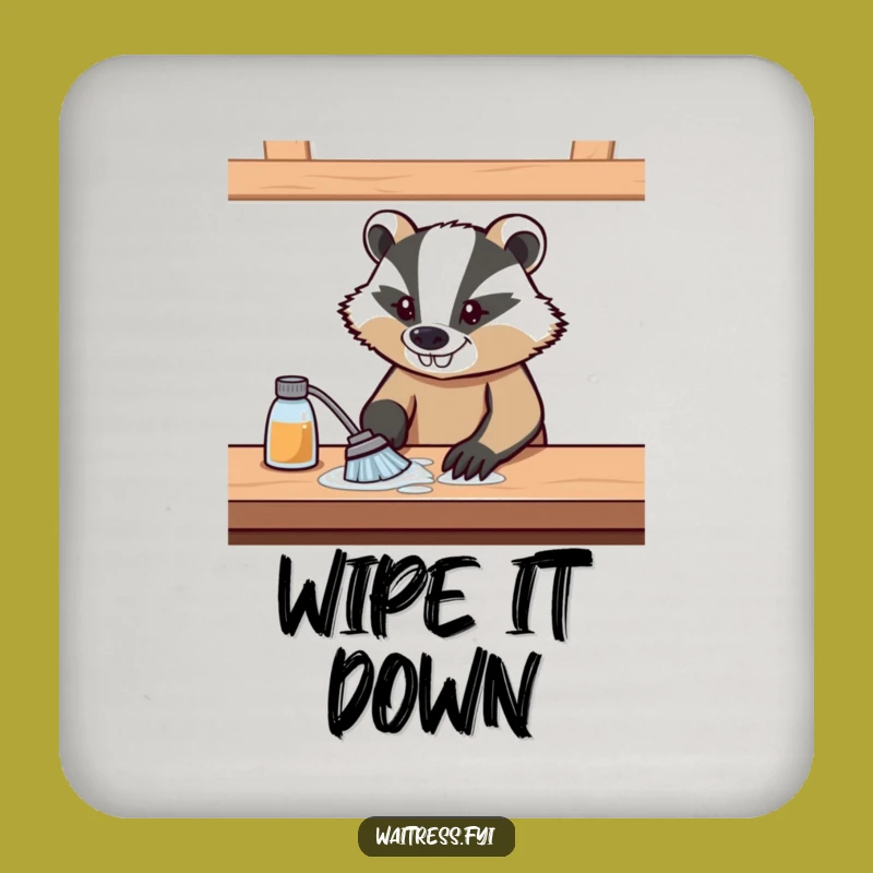 Funny Determined Badger Coaster - Hilarious Table Protector for Cleaning Fans Gift