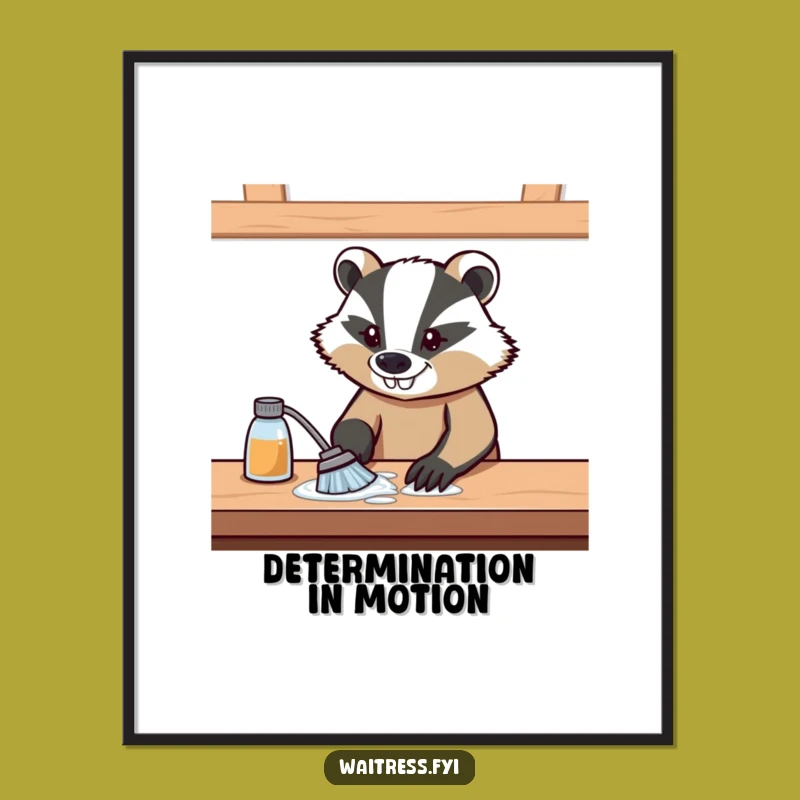 Funny Determined Badger Poster - Hilarious Wall Art Print for Cleaning Enthusiasts