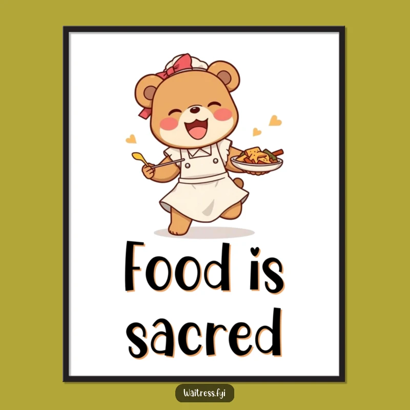 Funny Bear Waitress Poster: Humorous Restaurant Art, Food Mishap Gift