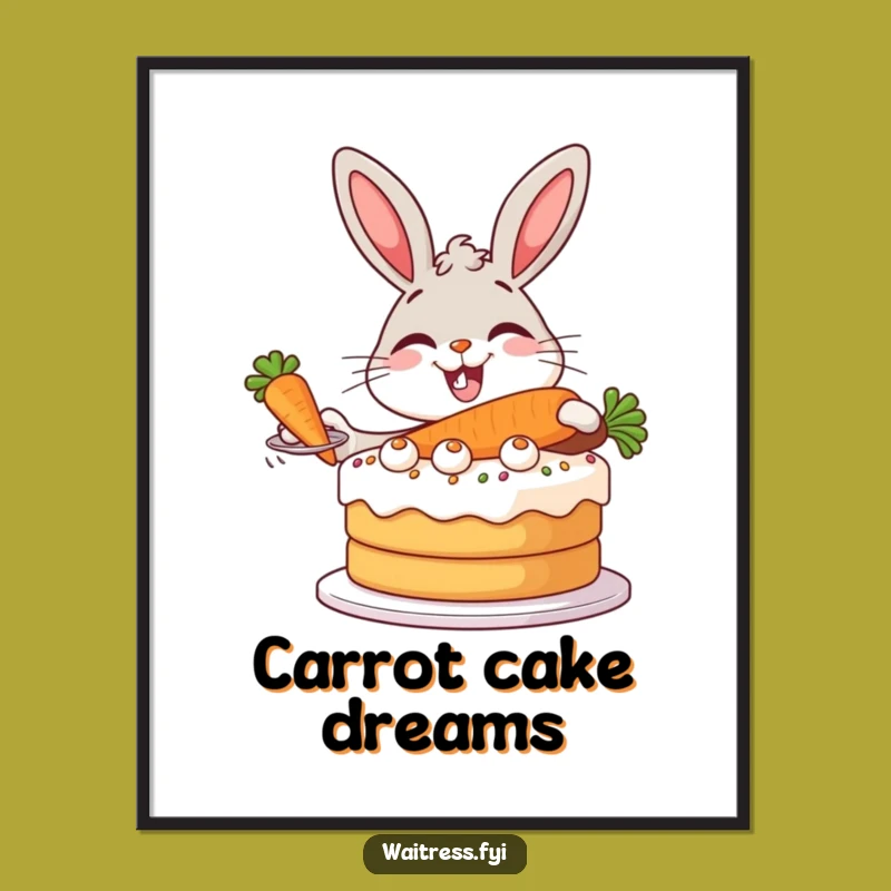 Funny Bunny Baker Poster - Rabbit Serving Cake, Charming & Funny Gift Art!