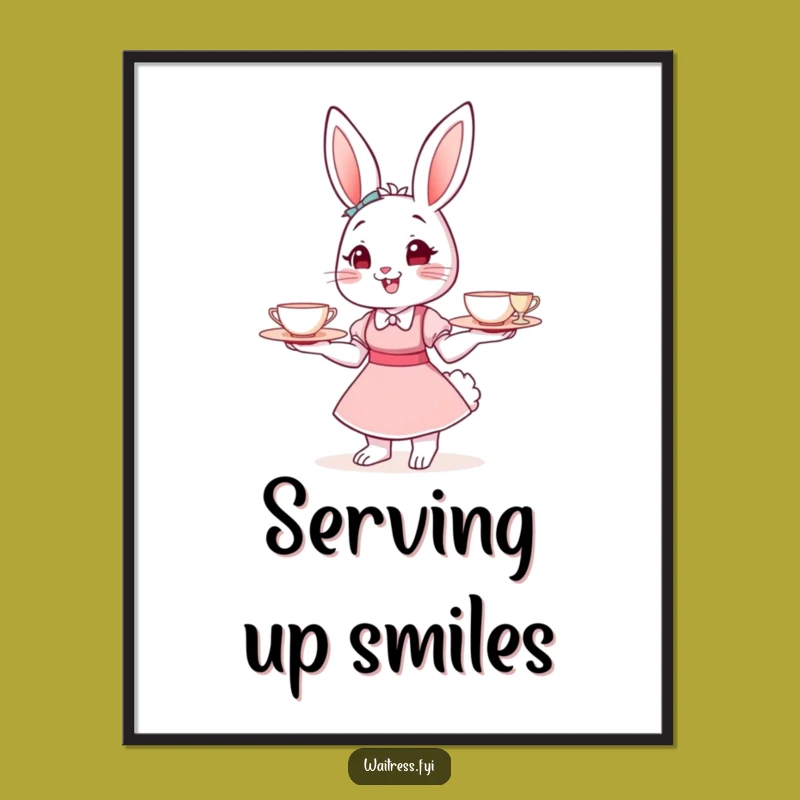 Funny Bunny Waitress Poster: Adorable Cartoon Wall Art, Perfect Funny Gift for Decor
