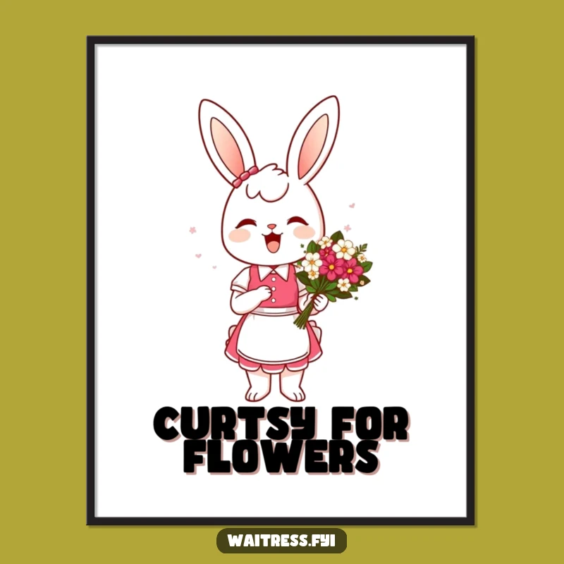 Funny Bunny Waitress Poster: Flower Bouquet Art - Hilarious Decor Gift Idea for Homes