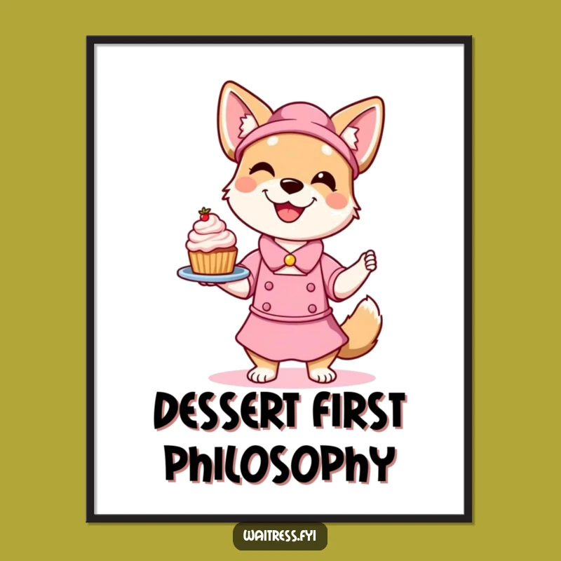 Funny Dog Waitress Poster: Sweet Dessert Art, Hilarious Wall Decor, Gift Idea