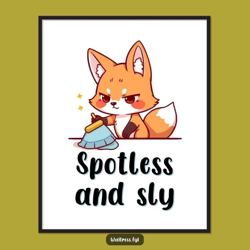 Funny Fox Cleaning Poster - Determined Character Art, Quirky Home Decor