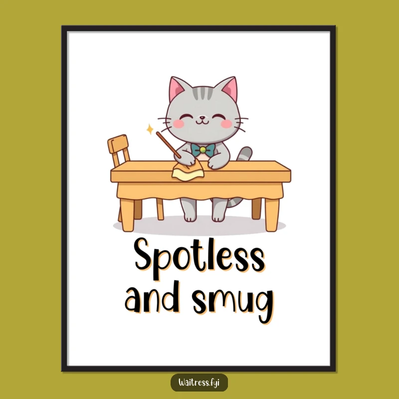 Funny Grey Cat Butler Poster: Dapper Wall Art For Tidy Spaces