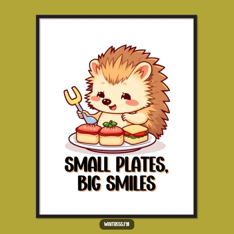 Funny Hedgehog Server Poster: Hedgehog Arranges Sandwiches, Charming Wall Art Funny Gift