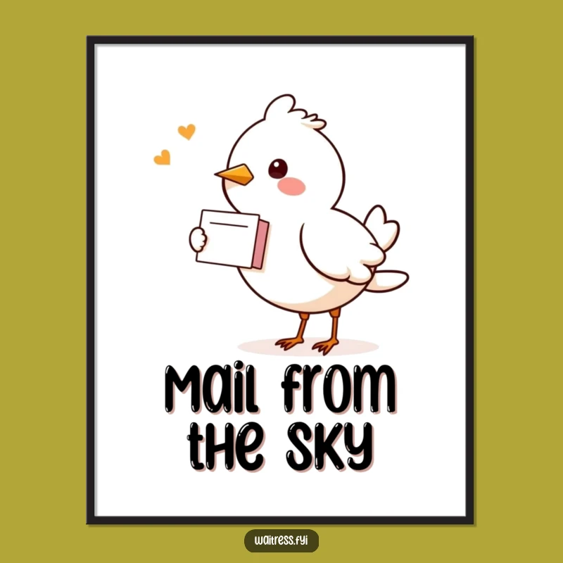 Funny Kawaii Bird Poster: Cheerful Messenger Art Print for Uplifting Decor