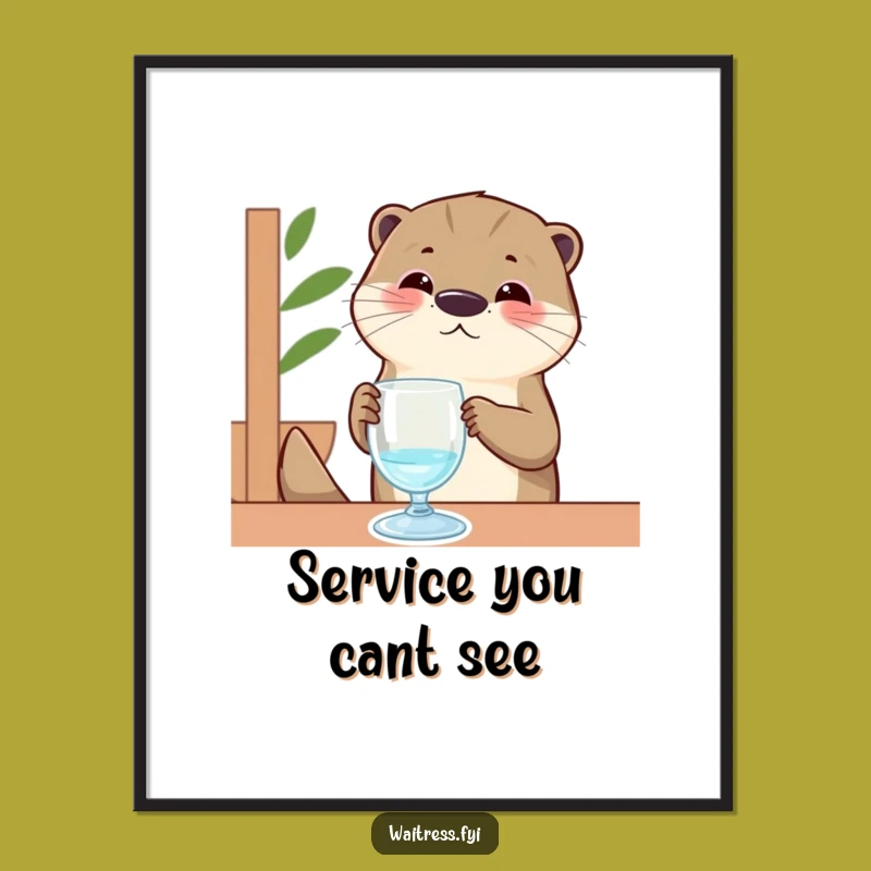 Funny Otter Poster: Contented Otter Server Polishing Invisible Glass, Quirky Wall Art Funny Gift