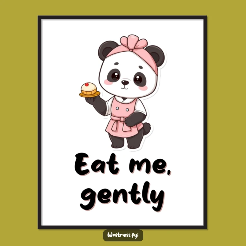 Funny Panda Waitress Poster: Elegant Pastry Art, Hilarious Wall Decor Gift