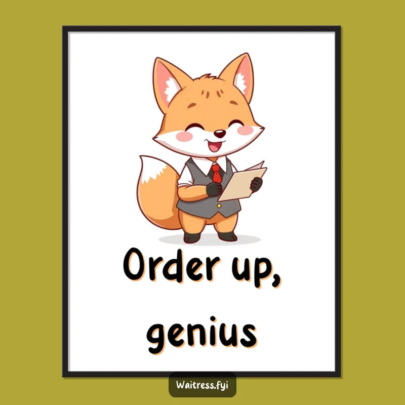 Funny Fox Waiter Poster: Restaurant Art Print, Humorous Foodie Gift