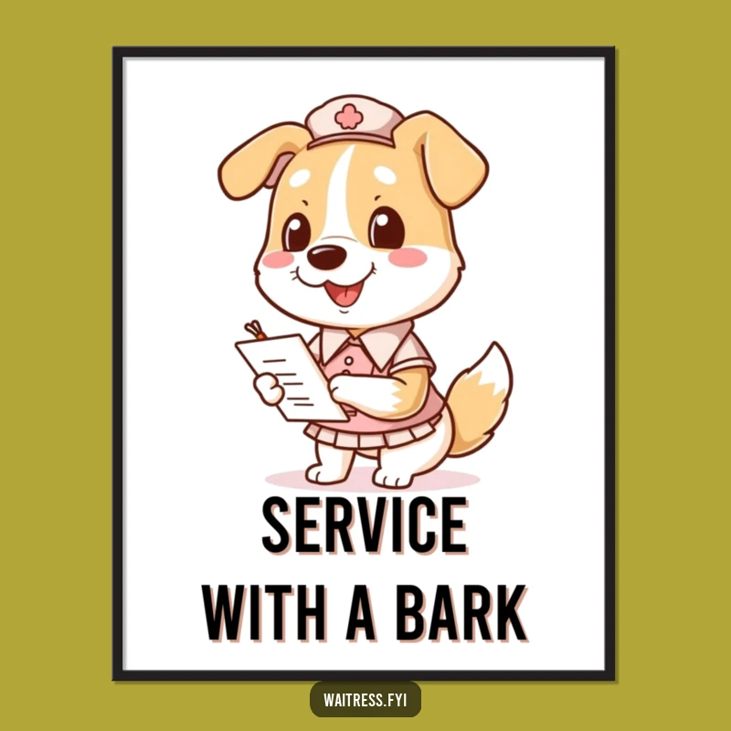 Funny Dog Waitress Poster - Smiling Pooch Taking Orders, Adorable & Funny Gift Art!