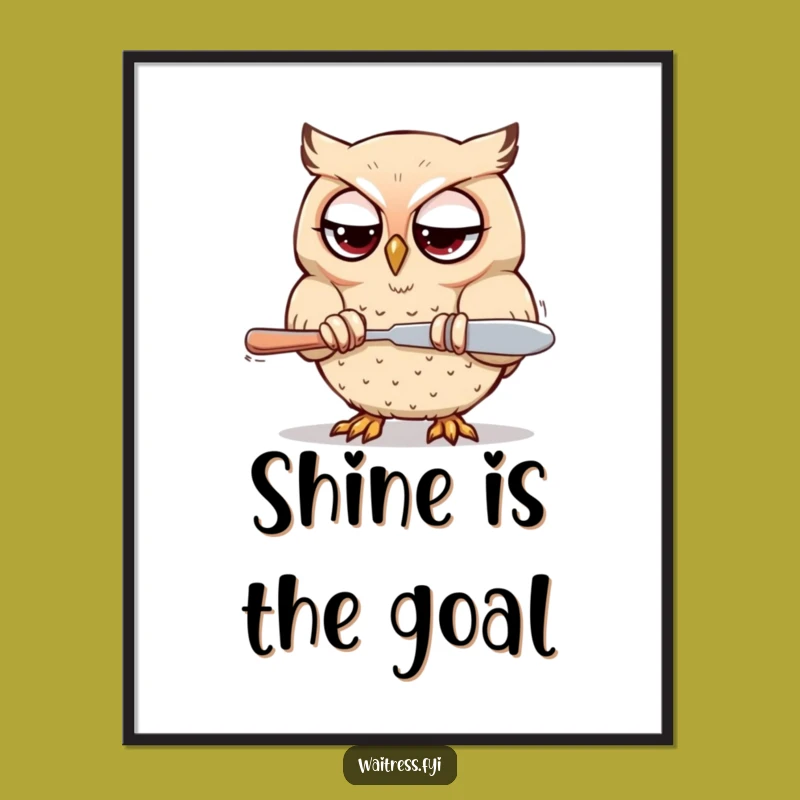 Funny Kawaii Owl Polishing Poster: Focused Owl Art for Your Walls, Perfect Funny Gift!