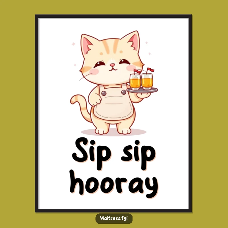 Funny Kawaii Cat Poster: Adorable Drink Service Humor for Your Walls