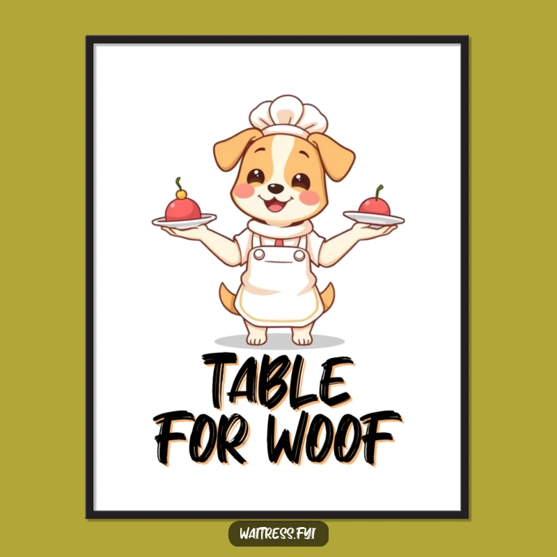 Funny Dog Waitress Poster: Juggling Pup Art Print, Humorous Wall Decor for Dog Fans
