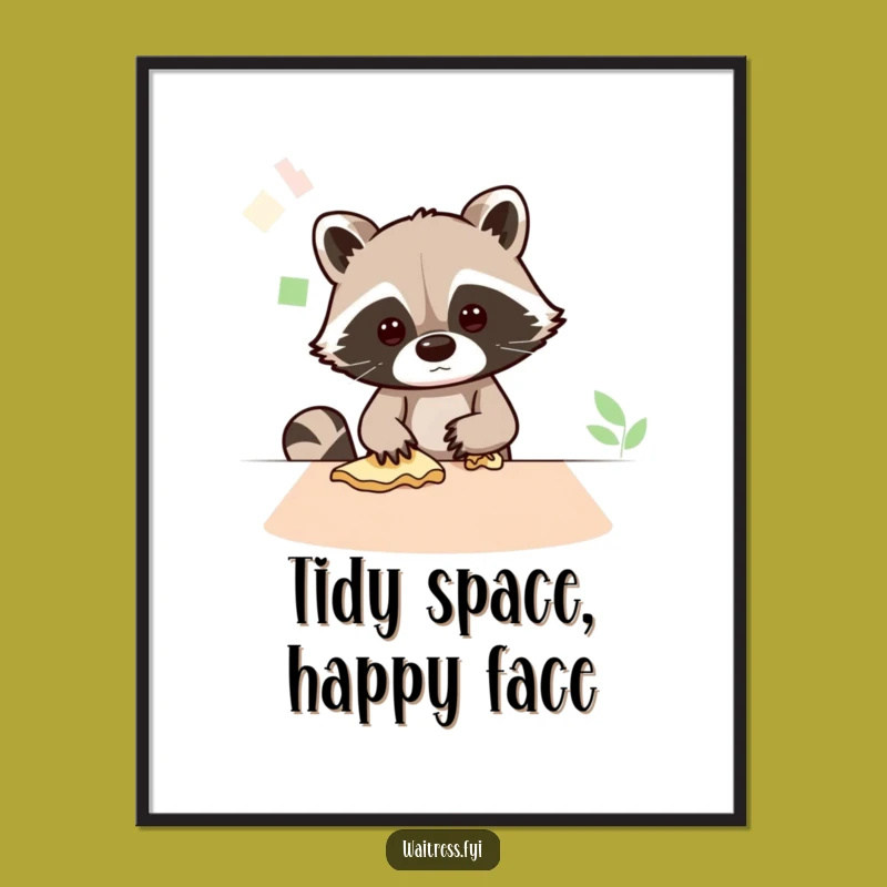 Funny Kawaii Raccoon Cleaning Art: Tidy Vibes Funny Gift