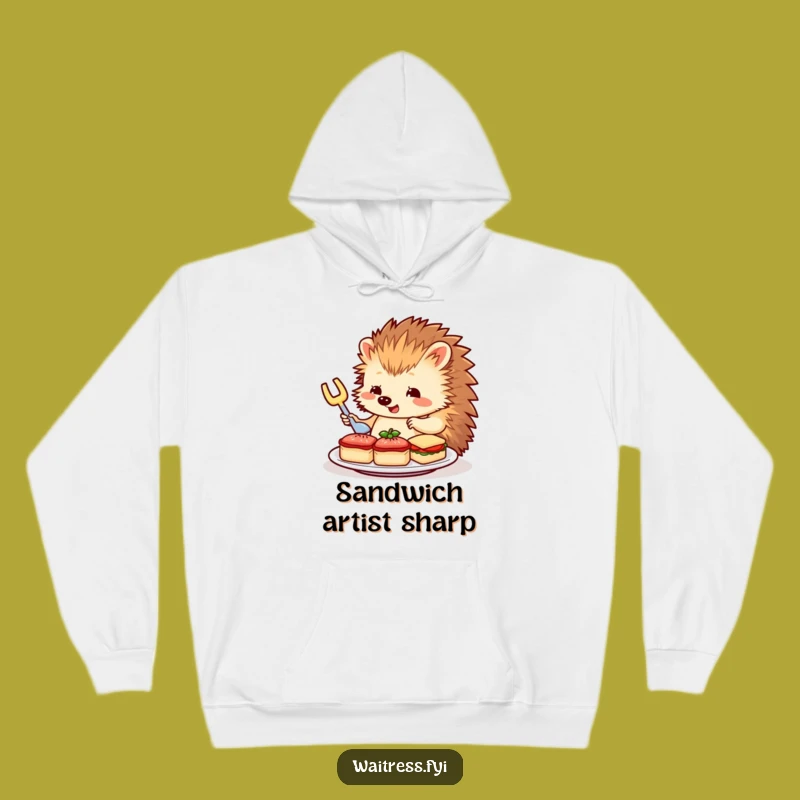 Funny Hedgehog Server Hoodie: Cozy Hedgehog Arranges Sandwiches, Warm Funny Gift