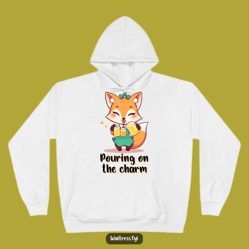 Funny Fox Waitress Hoodie: Cozy Winking Fox Design, Hilarious Gift for Sly Characters