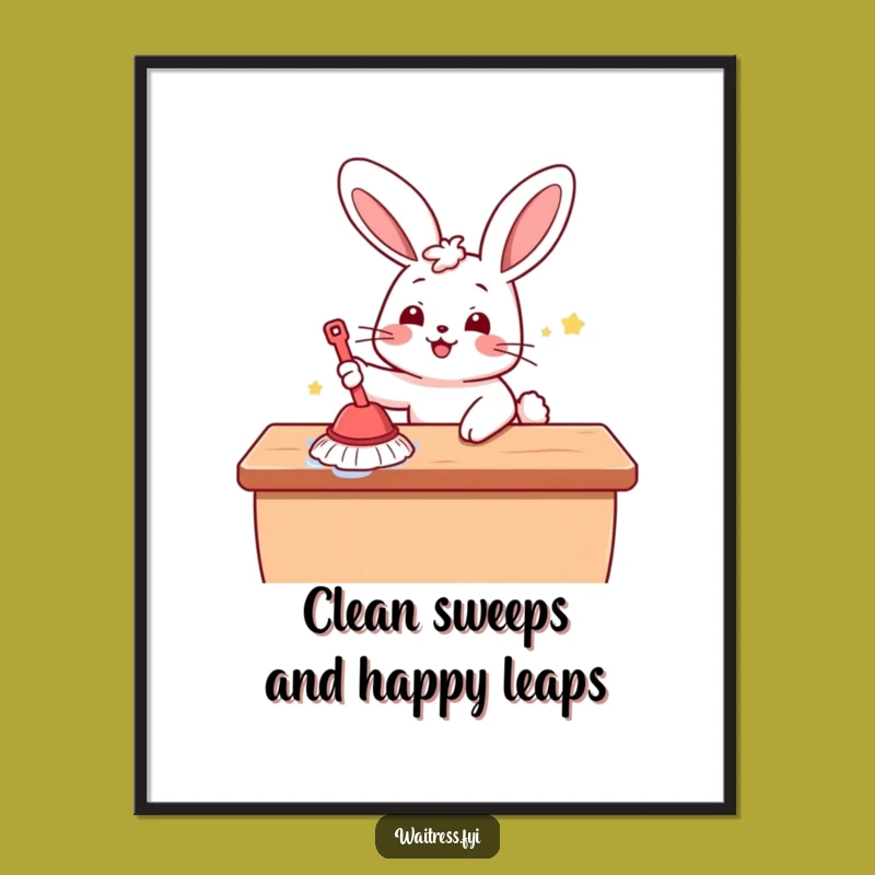 Free Printable Wall Art: Kawaii Bunny's Cheerful Cleaning, Adorable Home Decor!