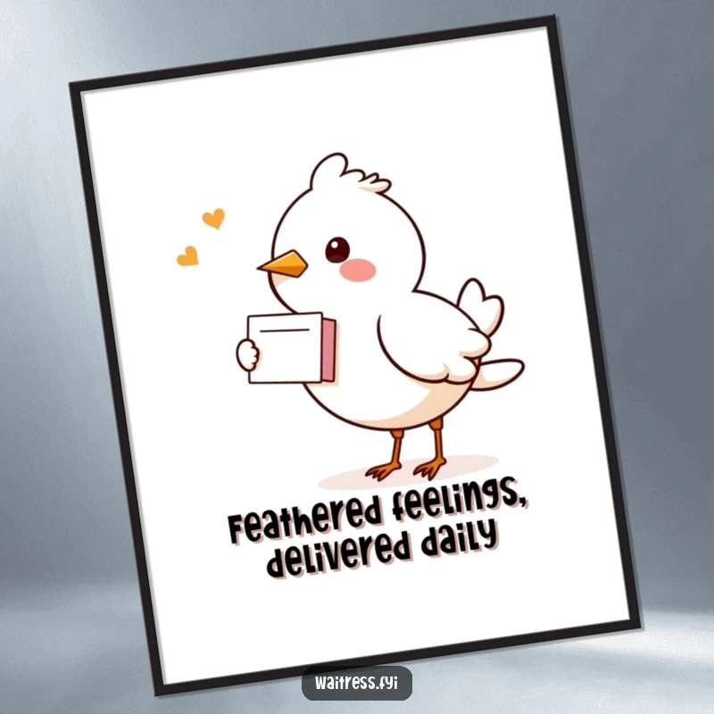 Funny Free Printable Wall Art: A kawaii bird with a note in its beak, cheerfully delivering a message of happiness and charm to your home.