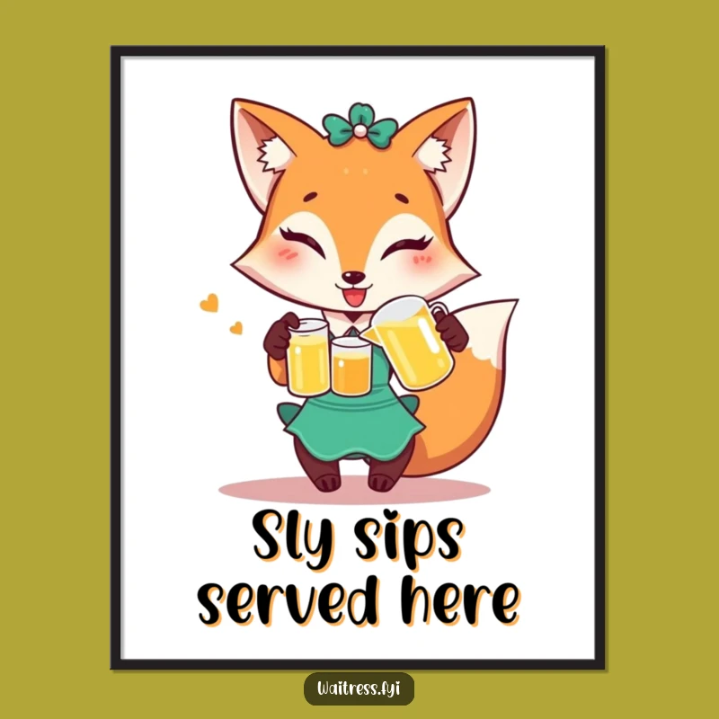Free Printable Fox Waitress Wall Art - Funny Downloadable Decor for Playful Spaces