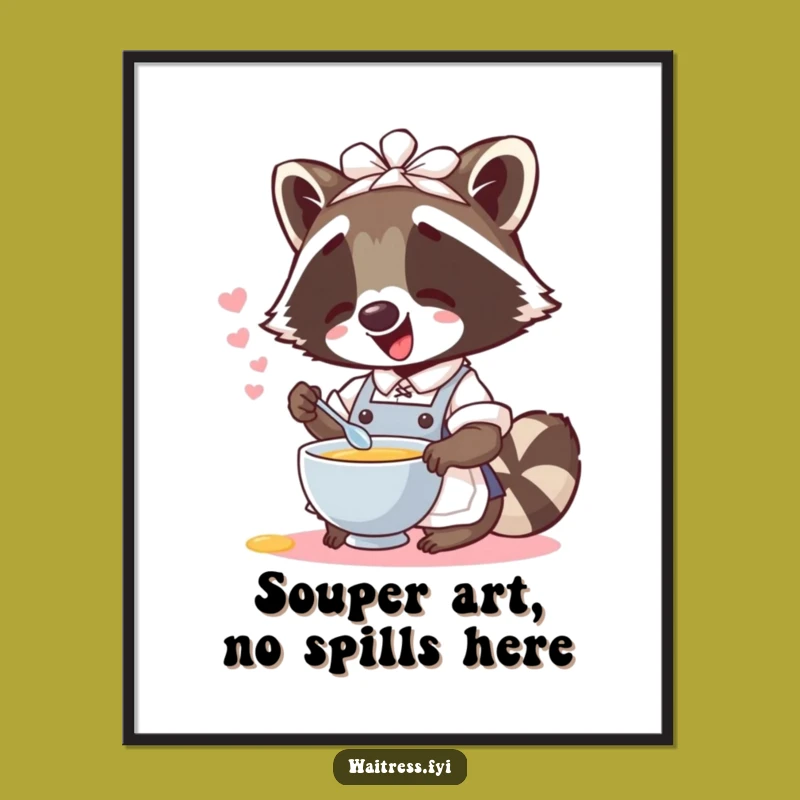 Free Printable Wall Art: Giggling Raccoon Waitress Spilling Soup Charm!
