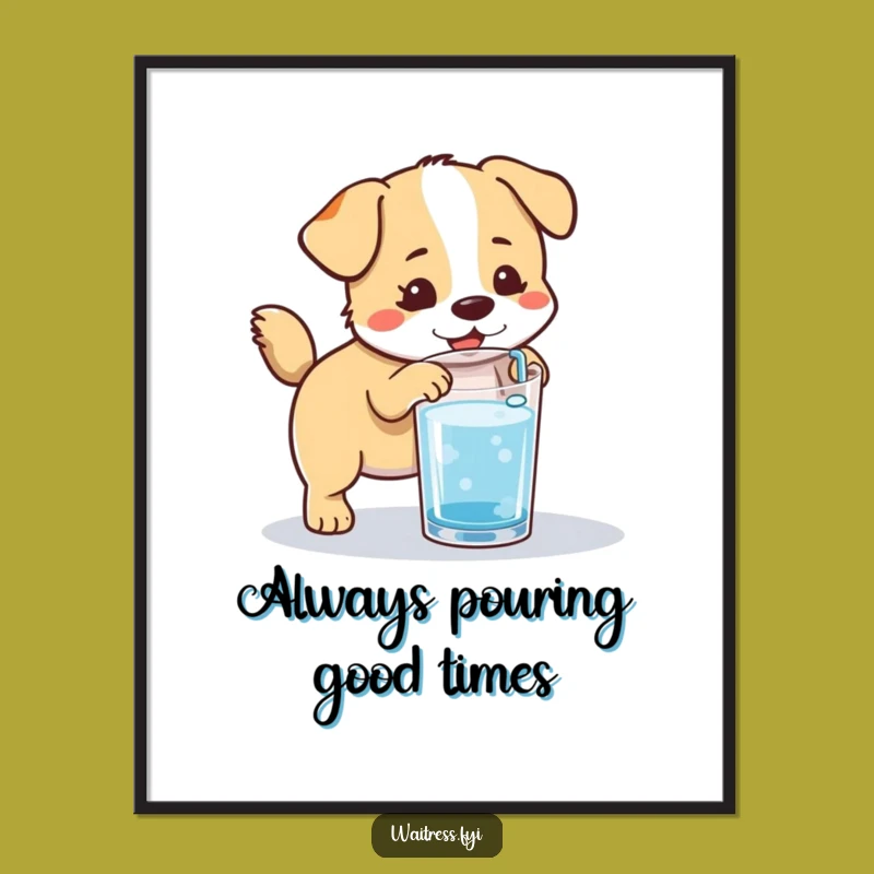 Free Printable Wall Art: Kawaii Dog's Hydration Station, Fun Home Decor!