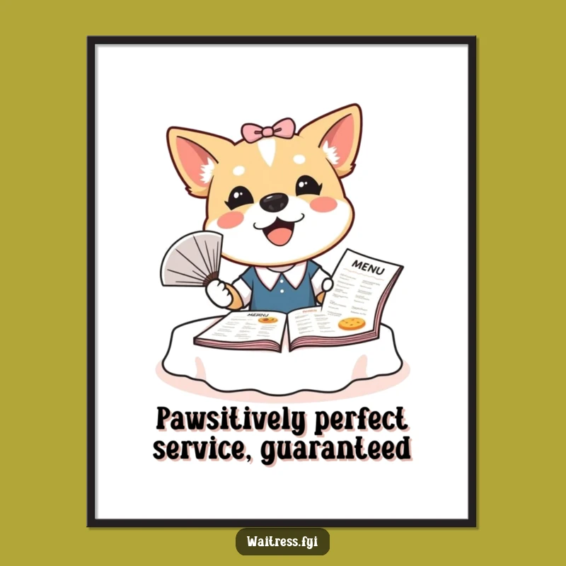 Funny Free Printable Dog Waitress Wall Art: Bubbly Pup Delivering Smiles - Downloadable Art Gift