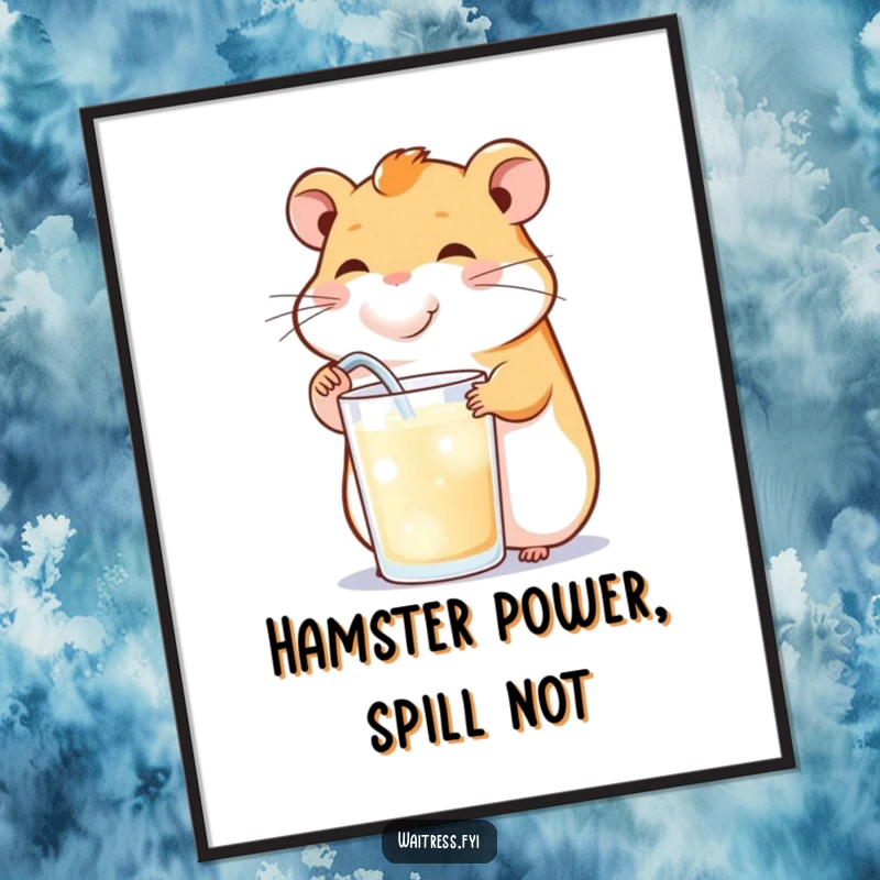 Free Printable Wall Art: A happy hamster is shown refilling a drink with a cheerful puff, adding playful energy.