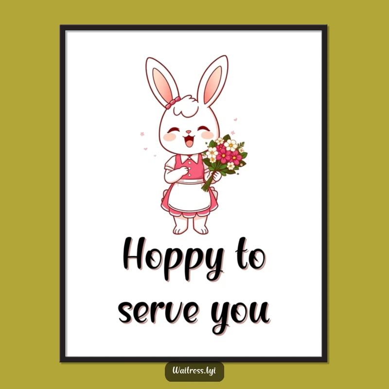 Free Printable Bunny Waitress Wall Art: Funny Downloadable Floral Decor