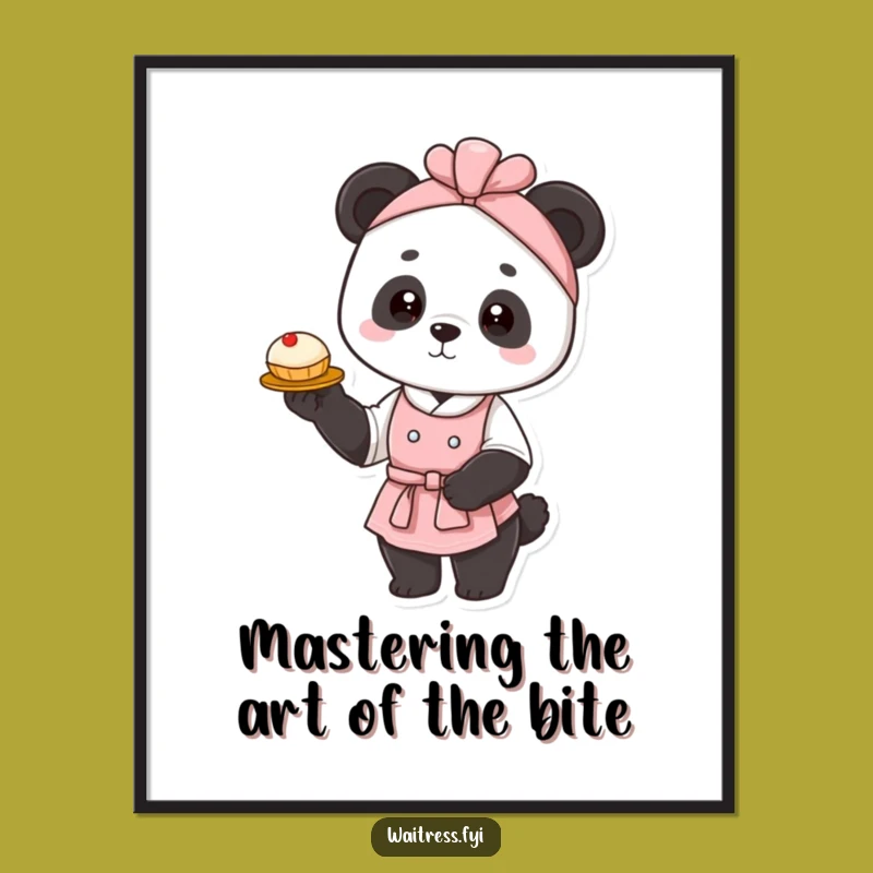Funny Free Printable Panda Waitress Wall Art: Elegant Treats - Downloadable Art