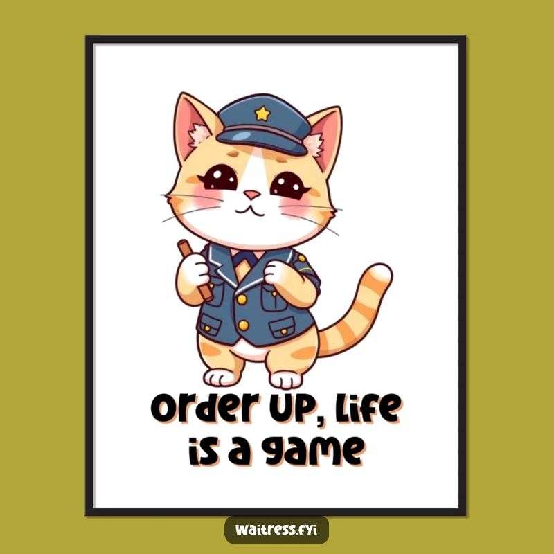 Free Printable Wall Art: Funny Cat Waiter Wink Humor Decor Downloadable