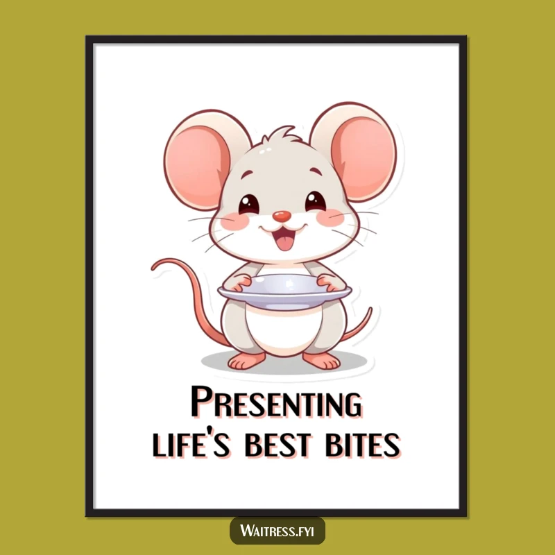 Funny Free Printable Wall Art: Whimsical Kawaii Mouse Presenting Joyful Art