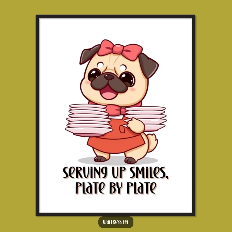 Funny Free Printable Pug Waitress Wall Art - Cute Dog Downloadable Home Decor!