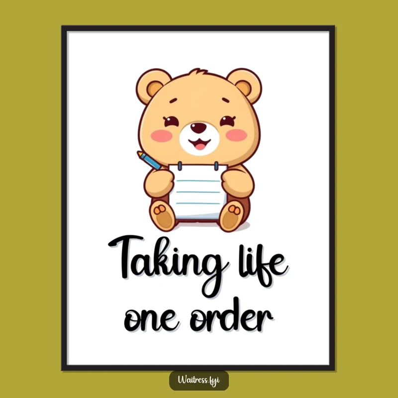 Funny Free Printable Wall Art: Kawaii Bear Taking Notes to Brighten Your Space
