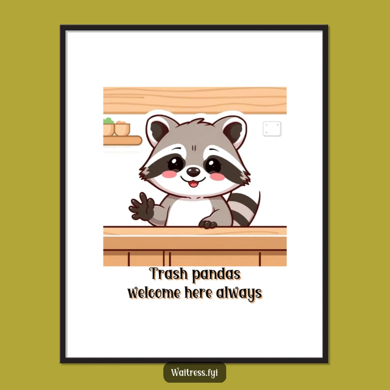 Free Printable Wall Art: Waving Raccoon, Funny Downloadable Counter Decor