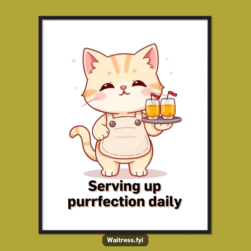 Whimsical Free Printable Wall Art: Kawaii Cat Waiter - Fun Downloadable Decor!