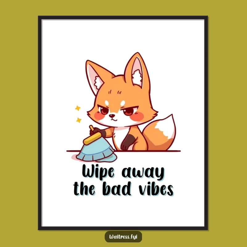 Free Printable Wall Art: Funny Fox Cleaning Decor, Downloadable Art