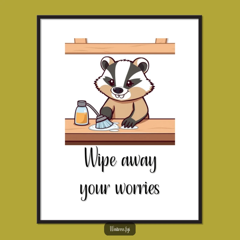 Free Printable Wall Art: Determined Badger Cleaning Humorous Downloadable Decor