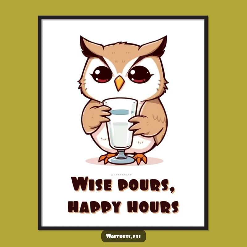 Free Printable Wall Art: Determined Owl Refilling Glass, Funny Downloadable Art