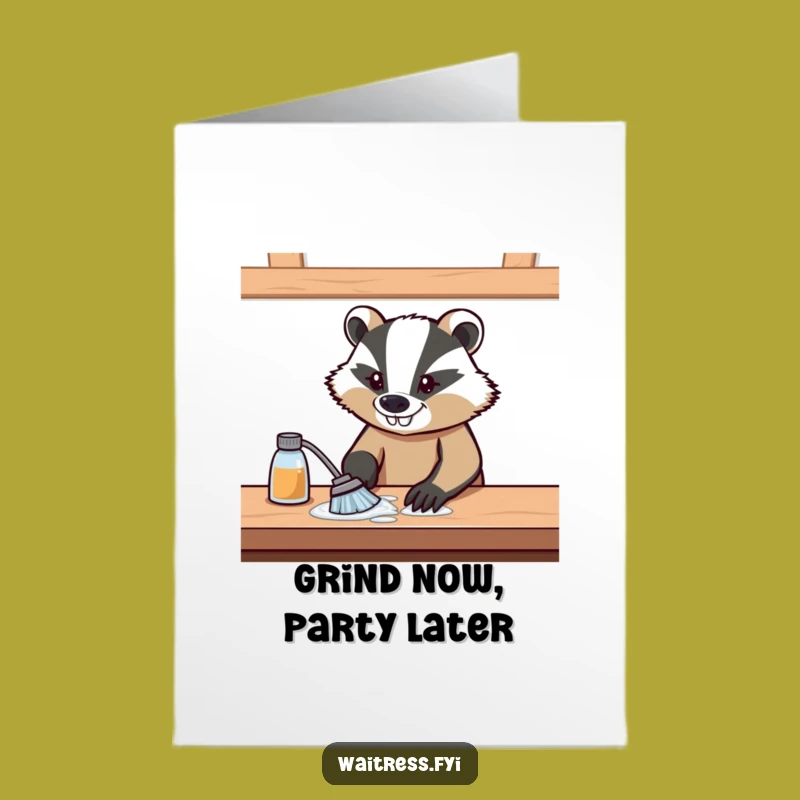Free Printable Birthday Card: Determined Badger Cleaning Up Fun Downloadable Gift