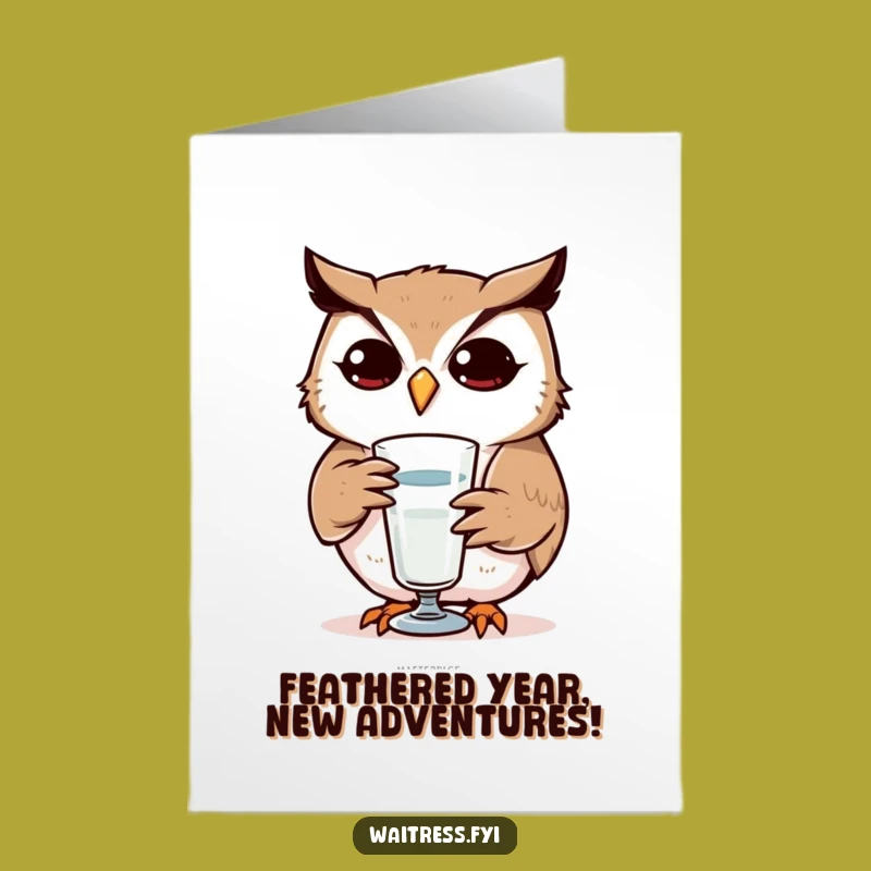 Free Printable Birthday Card: Determined Owl Refills Glass, Funny Card Gift