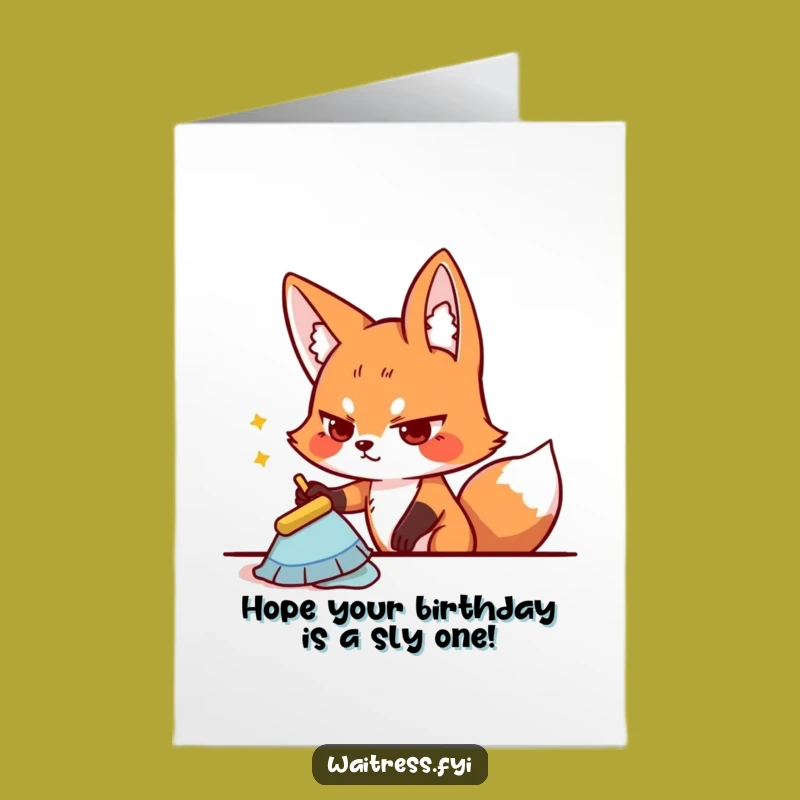 Free Printable Birthday Card: Fox Cleaning Up Wishes, Funny DIY Gift