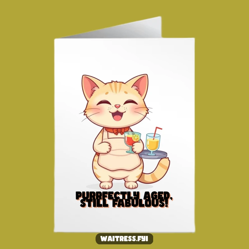 Free Printable Birthday Card: Funny Cat Bartender Serving Drinks DIY Gift
