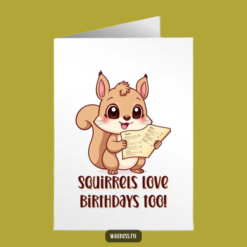 Free Printable Birthday Card: Giggling Squirrel Menu Funny Downloadable Gift for Foodie Fun