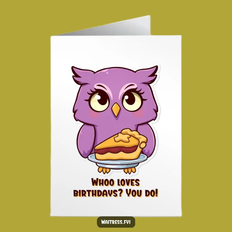 Free Printable Owl Birthday Card: Quizzical Pie Surprise Downloadable Gift