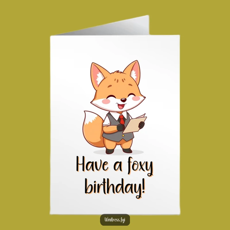 Funny Free Printable Birthday Card: Fox Waiter Taking Order, Cute DIY Downloadable Gift