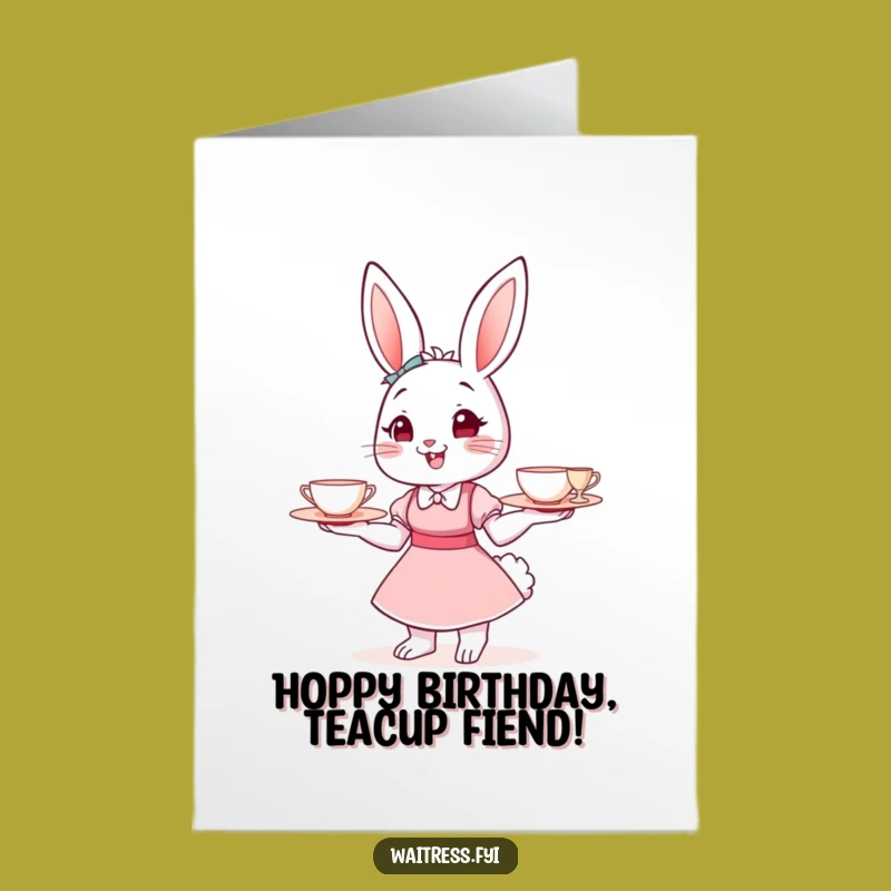 Free Printable Funny Birthday Card: Bunny Waitress Teacup Humor Downloadable Gift